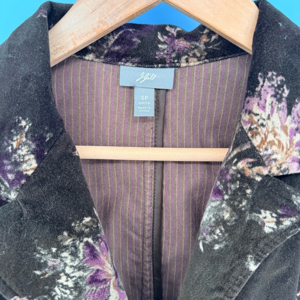 J. Jill Floral Velvet Cotton Blazer Jacket Petite Small Boho Y2K Dark Academia - Picture 4 of 7